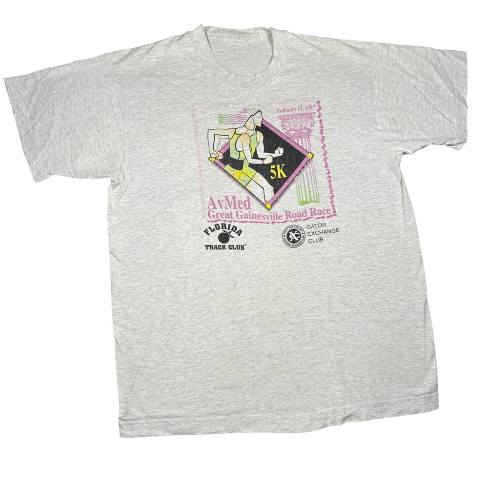 Vintage 1997 AvMed Great Gainesville Road Race 5K T-Shirt Grey 90s Single Stitch